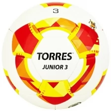 Мяч футбольный Junior-3, размер 3, вес 270-290 г, глянцевый ПУ, 3 слоя, 32 панели, ручная сшивка, цвет белый/красный/жёлтый